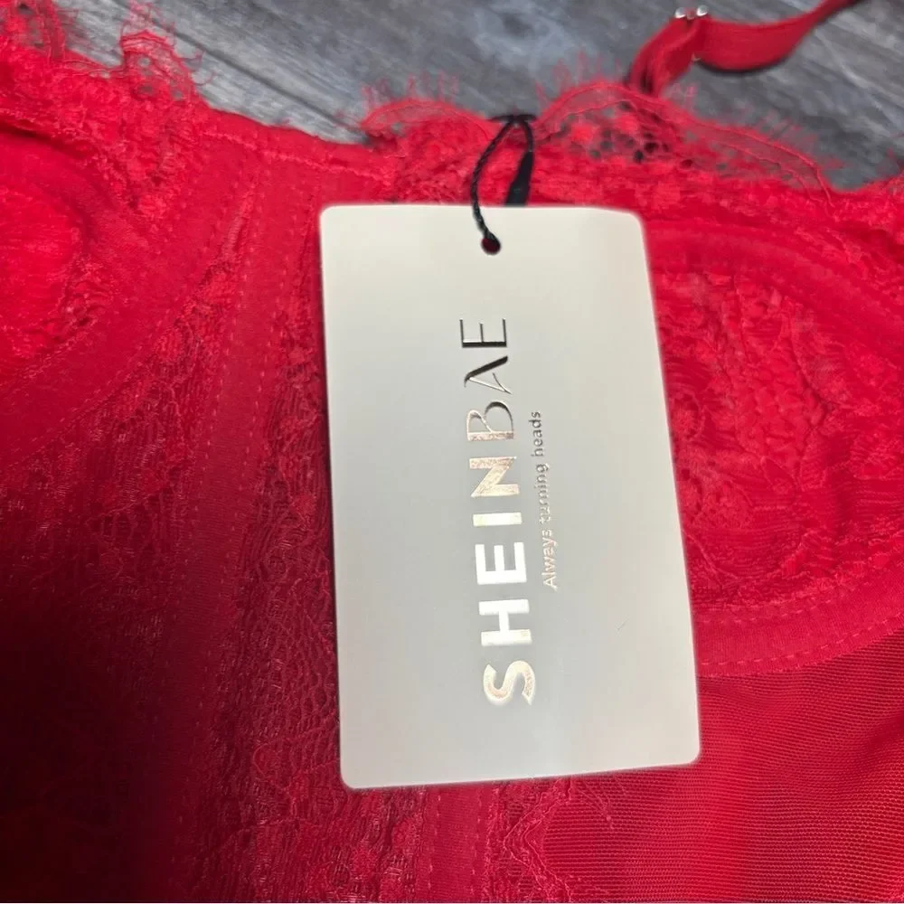 SHEIN Vibrant Red Lace Corset